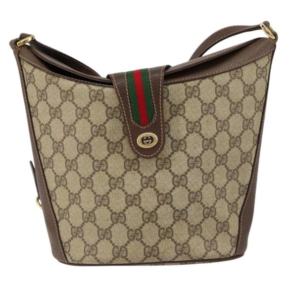 GUCCI GG Supreme Web Sherry Line Bag PVC Leather Beige 40 02 081 Auth BA7253 - Picture 2 of 16
